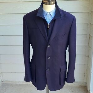 SUITSUPPLY Dark Navy Weave‎ Pure Wool Sz 42 R Mens Zip Button Jacket Coat
